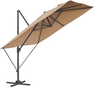 SONGMICS Sonnenschirm, Ampelschirm, 270 x 270 cm, UV-Schutz UPF 50+, Gartenschirm, um 360° drehbar, Neigungswinkel verstellbar, mit Kurbel, Kreuzfuß, kamelbraun