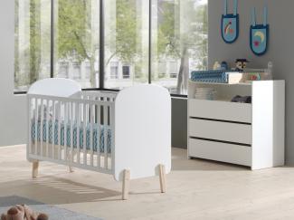 Babyzimmer Set Kiddy best. aus: Babybett 60 x 120 cm, Kommode und Wickelaufsatz, Ausf. MDF weiß lackiert