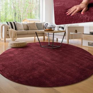 Paco Home Waschbarer Teppich Wohnzimmer Schlafzimmer Kurzflor rutschfest Flauschig Weich Moderne Einfarbige Muster, Grösse:160 cm Rund, Farbe:Rot