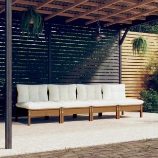 4-Sitzer Gartensofa aus Brauner Kiefer mit Cremeweißen Kissen