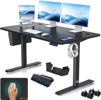 KESSER® Höhenverstellbarer Schreibtisch elektrisch | Ergonomisch Steh-Sitz Schreibtisch | 3-Funktions-Memory Steuerung | Inkl. 360° Rollen & USB-Ladeanschluss | Computertisch für Homeoffice Schwarz, 140 x 70 cm