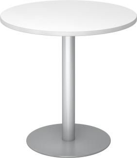bümö® Besprechungstisch STF, Tischplatte rund 80 x 80 cm in weiß, Gestell in silber