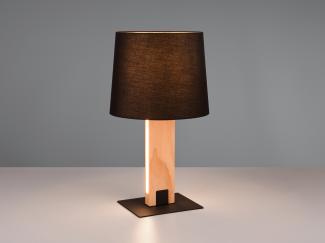 LED Tischleuchte mit beleuchtetem Holzfuß und Stoffschirm, H: 50cm