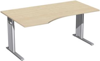 PC-Schreibtisch links, höhenverstellbar, 160x100cm, Ahorn / Silber