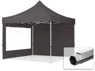 3x3 m Faltpavillon PROFESSIONAL Alu 40mm, Seitenteile mit Panoramafenstern, dunkelgrau