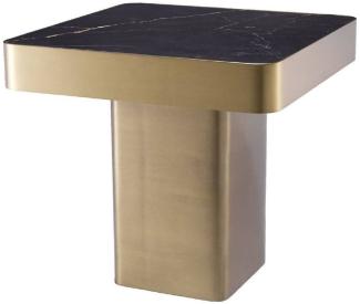 Casa Padrino Luxus Beistelltisch Schwarz / Messingfarben 50 x 50 x H. 47,5 cm - Quadratischer Edelstahl Tisch mit Keramikplatte - Wohnzimmer Möbel - Luxus Möbel