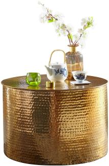 Wohnling Couchtisch RAHIM 61 x 40,5 x 61 cm Aluminium Beistelltisch orientalisch rund, Gold