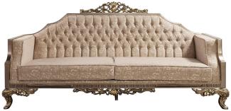 Casa Padrino Luxus Barock Sofa Grau / Beige / Silber / Gold - Prunkvolles Wohnzimmer Sofa mit Muster - Barock Wohnzimmer Möbel - Edel & Prunkvoll