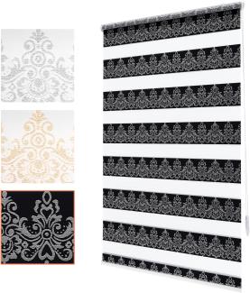 Bailena Doppelrollo mit Muster Barock Ornamente Damask Design Orientalisch Schwarz Silber 100x150 cm