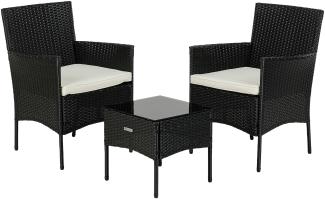 Greemotion 'Bergamo' Balkon-Set Tisch mit Glasplatte und 2 Stühle, schwarz / weiß