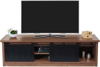 TV-Rack HWC-K75, Fernsehtisch TV-Board, Schiebetüren Staufächer, Holz-Optik Industrial Metall 43x150x40cm ~ braun