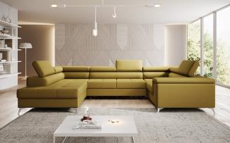 Designer Sofa Torino mit Schlaf- und Klappfunktion Stoff Senf Links