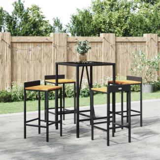 vidaXL 5-tlg. Gartenbar-Set Schwarz Poly Rattan & Massivholz Akazie