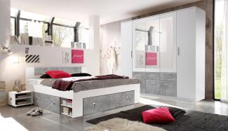 Schlafzimmer Komplett Set 4-tlg. STEFAN Bett 180 Kleiderschrank weiß beton