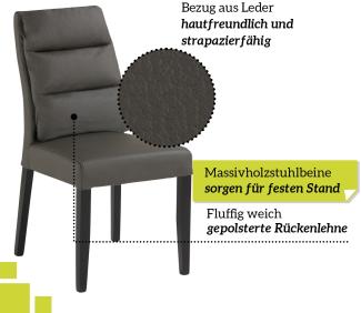 smart 4er Set Esszimmerstühle Bezug aus Leder anthrazit | Stuhlbeine aus Massivholz Buche lackiert - Küchenstuhl, Wohnzimmerstuhl, Polsterstuhl mit Schaumstoffpolsterung