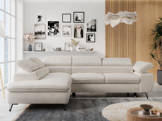 Ecksofa mit Bettfunktion, Modern Sofa, L-form, Einstellbare Kopfstützen, Bettkasten, PETER, 1x Ecksofa, Hellbeige, Mikrofaser, links