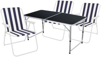 4-teiliges Campingmöbel Set Black Alu 120x60x58/70cm Blau-Weiß