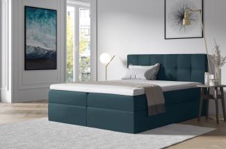 Stylefy 'Cesar' Boxspringbett, Strukturstoff Türkis 200 x 200 cm