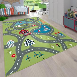 Paco Home Kinder-Teppich Für Kinderzimmer, Spiel-Teppich Mit Straßen-Motiv rutschfest In Grün, Grösse:200x290 cm