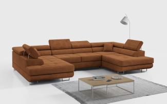 Ecksofa, Wohnzimmer U Couch, Polstersofa mit Bettkasten - GUSTAW-U - Orange Struktur