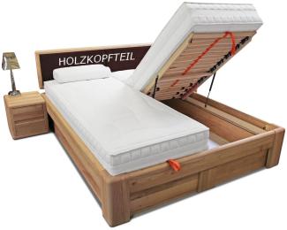Doppelbett 160x200 mit Bettkasten Lattenrost Kernbuche mit Holzkopfteil Verona