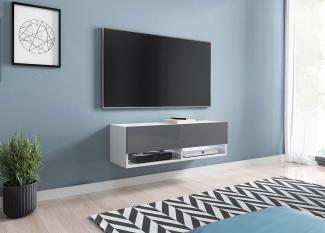 TV-Lowboard Jumbo 100, mit RGB LED Beleuchtung farbig, Farbe: Weiß / Grau Hochglanz