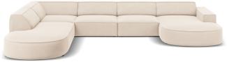 Micadoni 7-Sitzer Samtstoff Panorama Ecke links Sofa Jodie | Bezug Light Beige | Beinfarbe Black Plastic