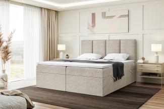 MEBLINI Boxspringbett CRISTIANO 140x200 cm mit Bettkasten - H4/Beige Webstoff Polsterbett - Doppelbett mit Topper & Taschenfederkern-Matratze