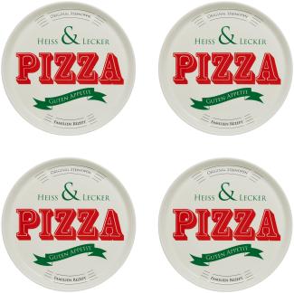 KHG 4er Set Pizzateller, extra groß mit 30cm Durchmesser in Heiss & Lecker Print, perfekt für Gastro und Zuhause, hochwertiges Porzellan, Spühlmaschinengeeignet & perfekt Stapelbar