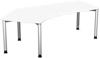 Schreibtisch 135° '4 Fuß Flex' links, höhenverstellbar, 216x113cm, Weiß / Silber
