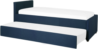 Tagesbett ausziehbar Polsterbezug marineblau Leinenoptik Lattenrost 80 x 200 cm MARMANDE