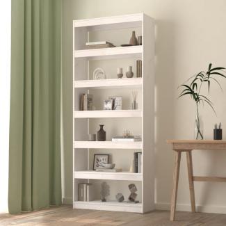 Bücherregal/Raumteiler Weiß 80x30x199,5 cm Massivholz Kiefer