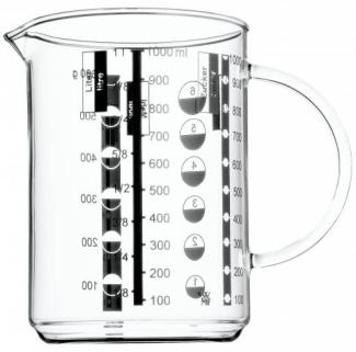 WMF Gourmet Glas Messbecher 1l, hitzebeständiges Glas, Skalierung für Liter, Milliliter, Tassen und Gramm, Transparent