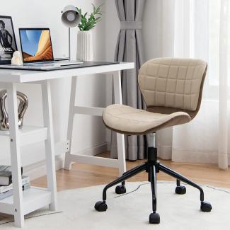 COSTWAY Bürostuhl höhenverstellbarer, ergonomischer Drehstuhl 150kg belastbar ohne Armlehnen Computerstuhl Chefsessel für Arbeitszimmer & Büro, Beige+Grau