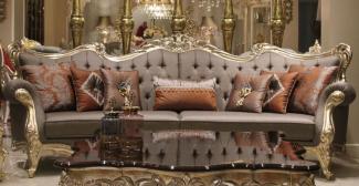 Casa Padrino Luxus Barock Wohnzimmer Sofa Grau / Gold 300 x 98 x H. 120 cm - Prunkvolles Sofa im Barockstil - Edle Barock Wohnzimmer Möbel