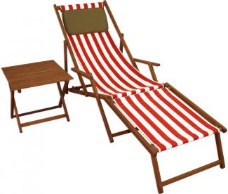 Gartenliege Liegestuhl Fußteil Tisch Kissen Deckchair Holz Sonnenliege rot-weiß 10-314 F T KD