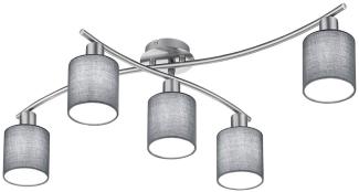5 flammige LED Deckenleuchte mit Stoffschirmen in Grau - Arm schwenkbar
