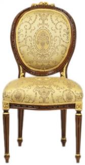Casa Padrino Luxus Barock Esszimmer Stuhl Ludwig XV Gold Muster / Mahagoni Braun - Möbel