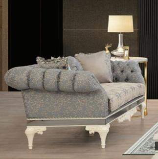 Casa Padrino Luxus Barock Chesterfield Sofa Grau / Beige / Weiß - Prunkvolles Wohnzimmer Sofa mit dekorativen Kissen - Barock Wohnzimmer Möbel