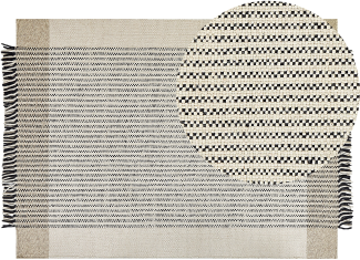 Teppich Wolle beige schwarz 140 x 200 cm Kurzflor DIVARLI