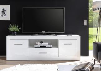 Lowboard TV-Unterschrank Fernsehtisch Bianco 180cm weiß / weiß Hochglanz LED