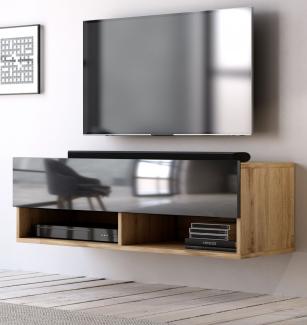 TV-Lowboard Epsom schwarz Hochglanz und Eiche hängend 100 cm