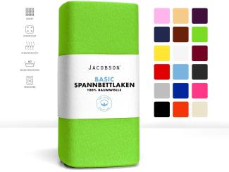 Jacobson Jersey Spannbettlaken Spannbetttuch Baumwolle Bettlaken (180x200-200x200 cm, Apfelgrün)