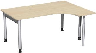 PC-Schreibtisch '4 Fuß Pro' rechts, höhenverstellbar, 160x120cm, Ahorn / Silber