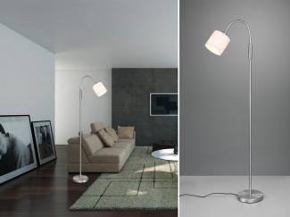 Kleine LED Stehleuchte Silber Stoffschirm Weiß mit Flexarm, Höhe 130cm