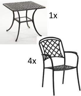 Inko 5-teilige Sitzgruppe Aluminium Guss bronze Tisch 80x80cm mit 4 Sesseln Tisch 80x80 cm mit 4x Sessel Capri
