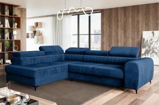 MEBLINI Schlafcouch mit Bettkasten - PORTO - 269x204x72cm Links – Blau Samt - Ecksofa mit Schlaffunktion - Sofa mit Relaxfunktion und Kopfstützen - Couch L-Form - Eckcouch - Wohnlandschaft