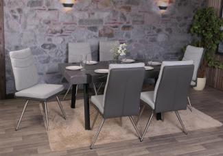 6er-Set Esszimmerstuhl HWC-G54, Küchenstuhl Stuhl, Textil/Kunstleder Edelstahl gebürstet ~ grau