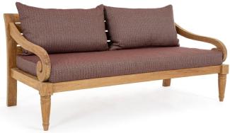 Casa Padrino Luxus Gartensofa Weinrot / Naturfarben 165 x 80 x H. 75 cm - Rustikales Teakholz Garten Sofa mit Kissen - Massivholz Garten Möbel - Rustikale Garten Möbel - Luxus Garten Möbel