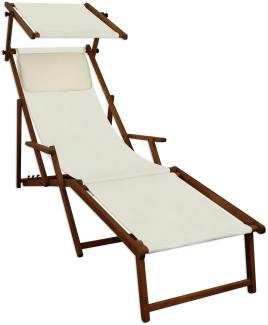 Sonnenliege weiß Liegestuhl Fußteil Sonnendach Kissen Holz Deckchair Gartenmöbel 10-303 F S KH